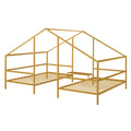 Metal Double Twin Size Triangular House Beds With Built In Table, Gold Box Spring Not Required Twin Gold Metal Metal