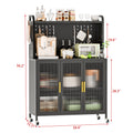 Carbon Steel Kitchen Storage Cabinets, Microwave Stand, Bakers Racks For Kitchens With Storage, Microwave Cart, Transparent Flap Door Design Kitchen Storage Shelves Free Screws 4 Tiers Dark Grey Grey Kitchen American Design Carbon Steel Metal
