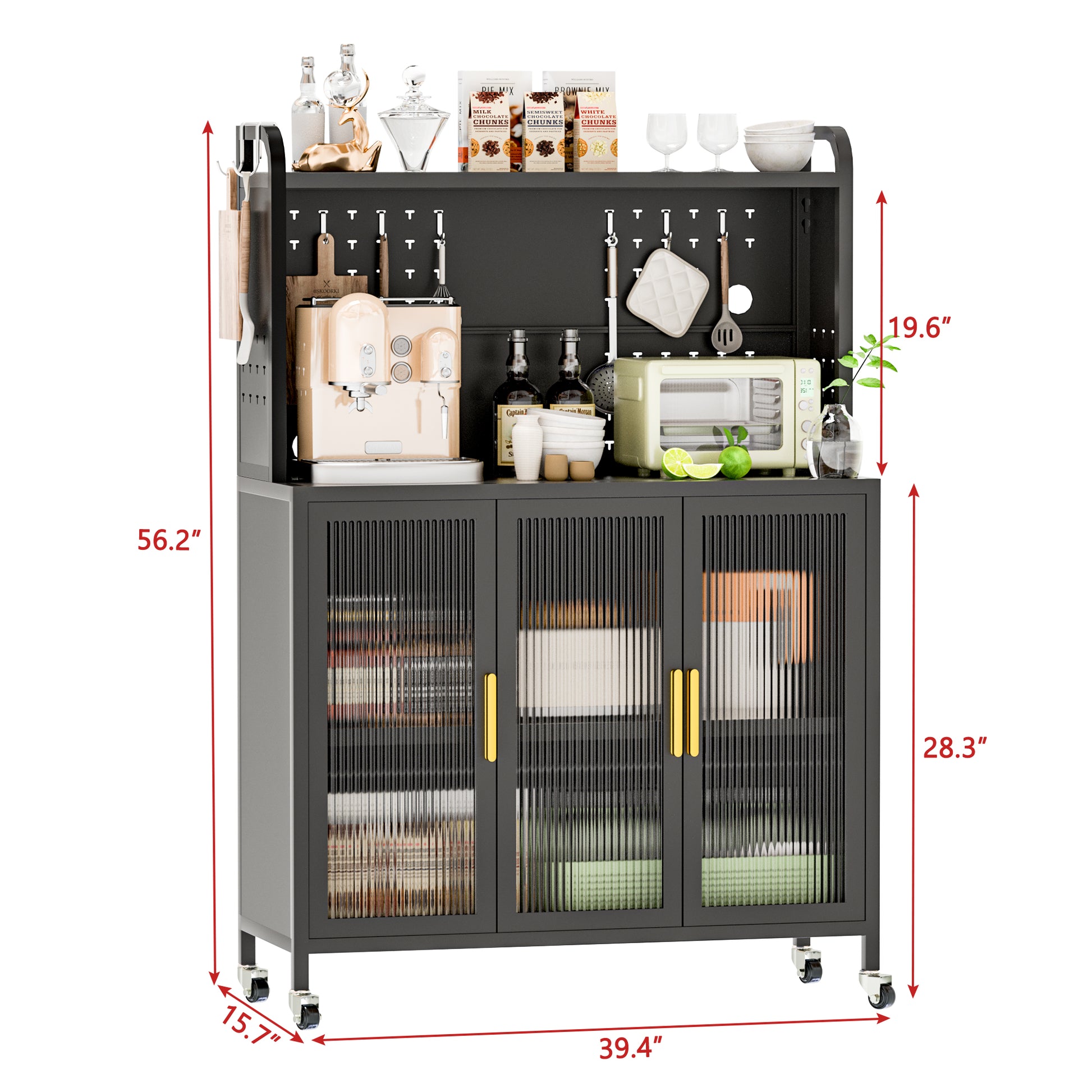 Carbon Steel Kitchen Storage Cabinets, Microwave Stand, Bakers Racks For Kitchens With Storage, Microwave Cart, Transparent Flap Door Design Kitchen Storage Shelves Free Screws 4 Tiers Dark Grey Grey Kitchen American Design Carbon Steel Metal