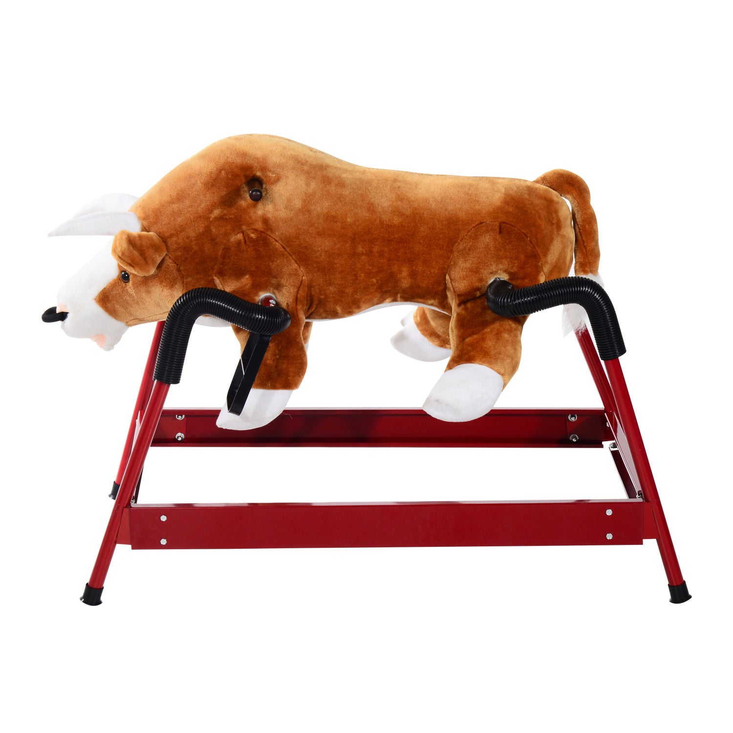 Qaba Kids Spring Rocking Horse Rodeo Bull Style With Realistic Sounds For Children Over 3 Years Old Brown Plush
