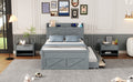 Full Size Wooden Bed With Storage Headboard With Outlets, Extendable Bed With Twin Size Trundle With Three Storage Drawers,Gray Full Gray Wood