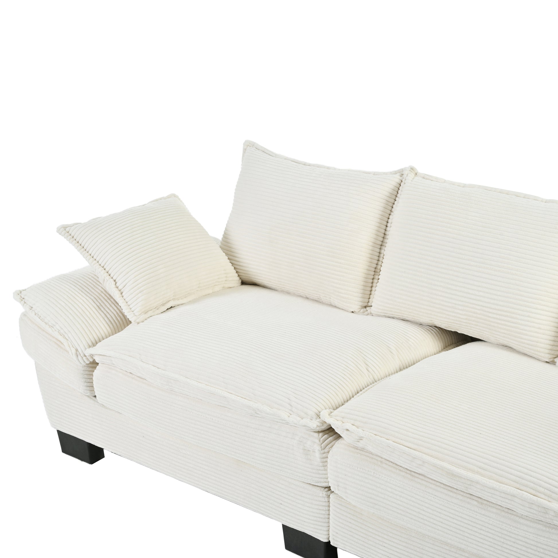 85.4" Modern Curved Sofa, Back Upholstered Couch With 2 Decorative Throw Pillows, Corduroy Fabric Couch For Living Room, Bedroomapartment Beige Corduroy 2 Seat