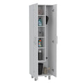 Cleaning Cabinet With Five Shelves And Broom Hangers, White White Solid Wood Mdf Engineered Wood