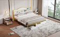 Metal Platform Bed With 3 Drawers, Storage Headboard, King, Gold King Gold White Fabric Metal