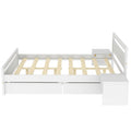 Queen Size Wooden Platform Bed With 2 Storage Drawers And 2 Bedside Tables, White Queen White Pine