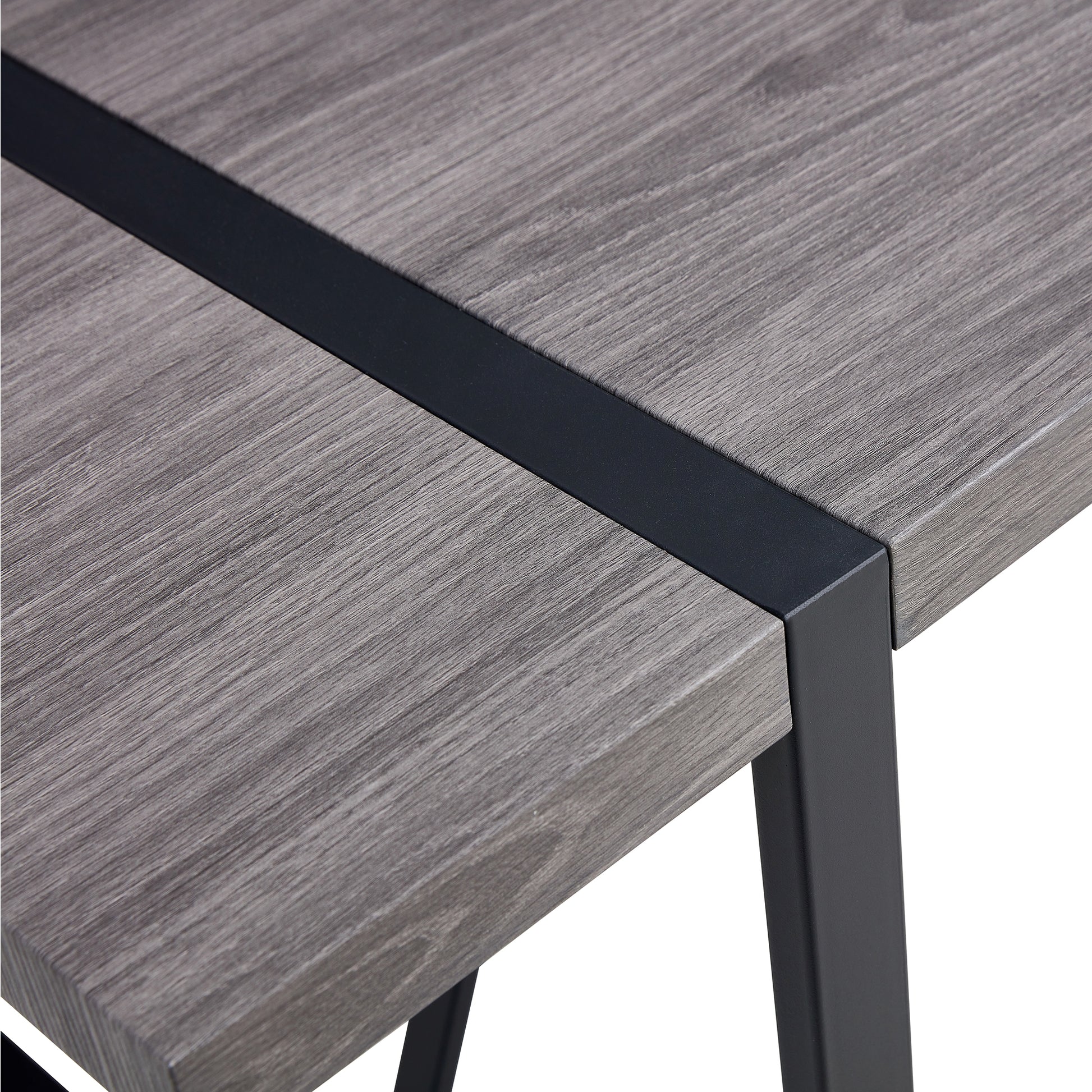 Table And Chair Set, Textured Top In Vintage Retro Grey Wood Grain Desktop, Black Metal Legs. Dining Chair With White Faux Leather Backrest Cushion With Black Metal Legs. Gray,Wood Seats 4 Mdf Metal