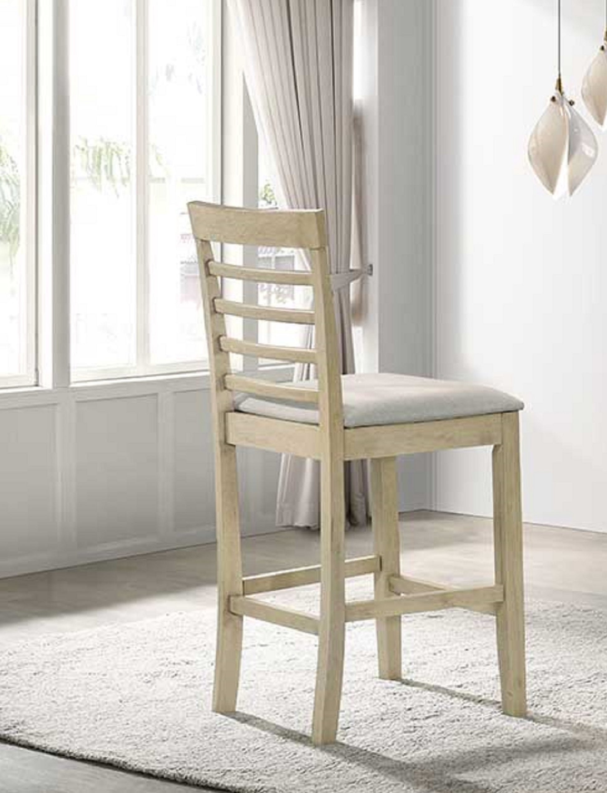 Beautiful Cream Color Counter Height 2Pc Dining Pub Height Chairs Upholstered Seat Dining Room Wooden Furniture Cream Dining Room Contemporary Bar Stools Slat Back Set Of 2 Wood