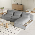 L Shaped Modular Sectional Sofa With Removable Back Cushions,3 Pillows And 2 Storage Spaces,Suitable For Living Rooms,Offices And Apartments Gray Polyester 3 Seat