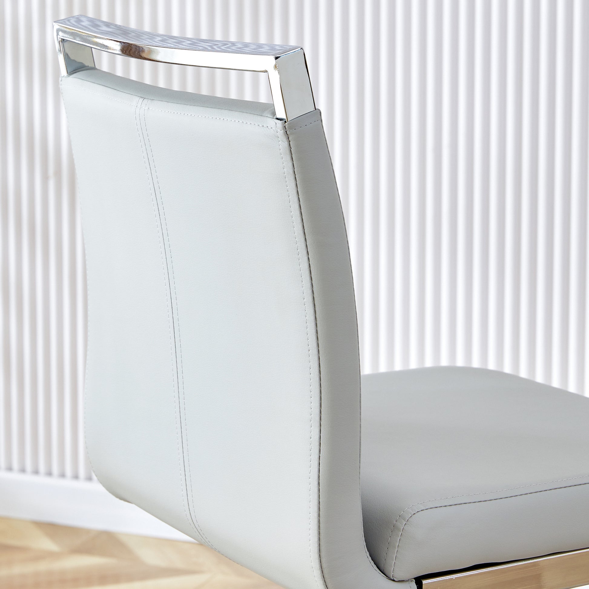 Table And Chair Set. A Rectangular Glass Dining Table With A 0.4 Inch Tempered Glass Tabletop And Mdf Board V Shaped Bracket, Paired With 2 Chairs Consisting Of Pu Seat Cushions And Silver Metal Legs. Black Gray Seats 2 Tempered Glass