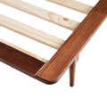 Mid Century Modern Solid Wood Queen Platform Bed Frame With Spindle Headboard Walnut Walnut Pine