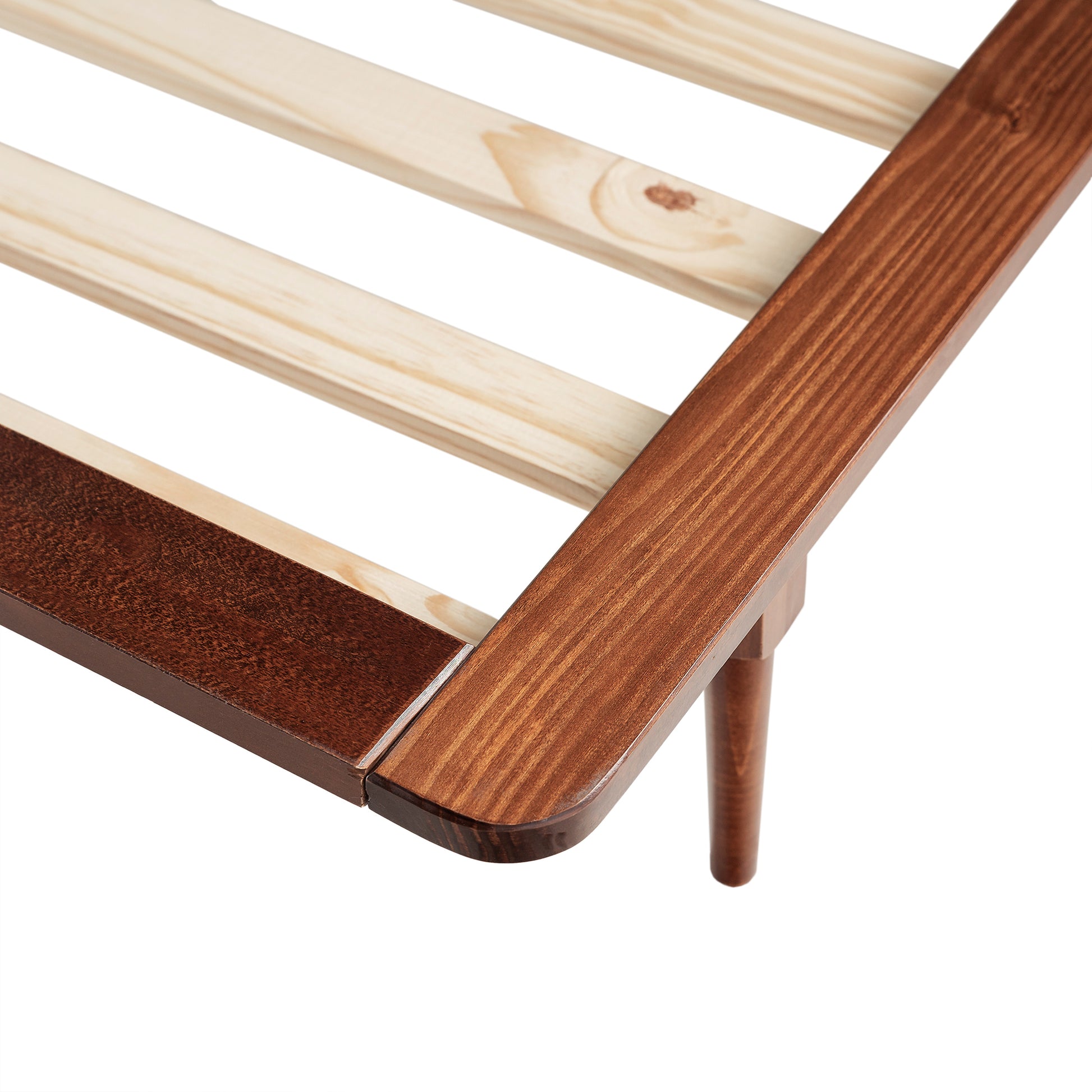 Mid Century Modern Solid Wood Queen Platform Bed Frame With Spindle Headboard Walnut Walnut Pine