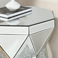 Drum Style Coffee Table With Mirror Crystal Inlay, Polygonal Silver Decorative Table, Modern Design Luxury Modern Furniture, 20 Inch About 50 Centimeters Low Coffee Table, Suitable For Living Room Silver Primary Living Space American Design Console