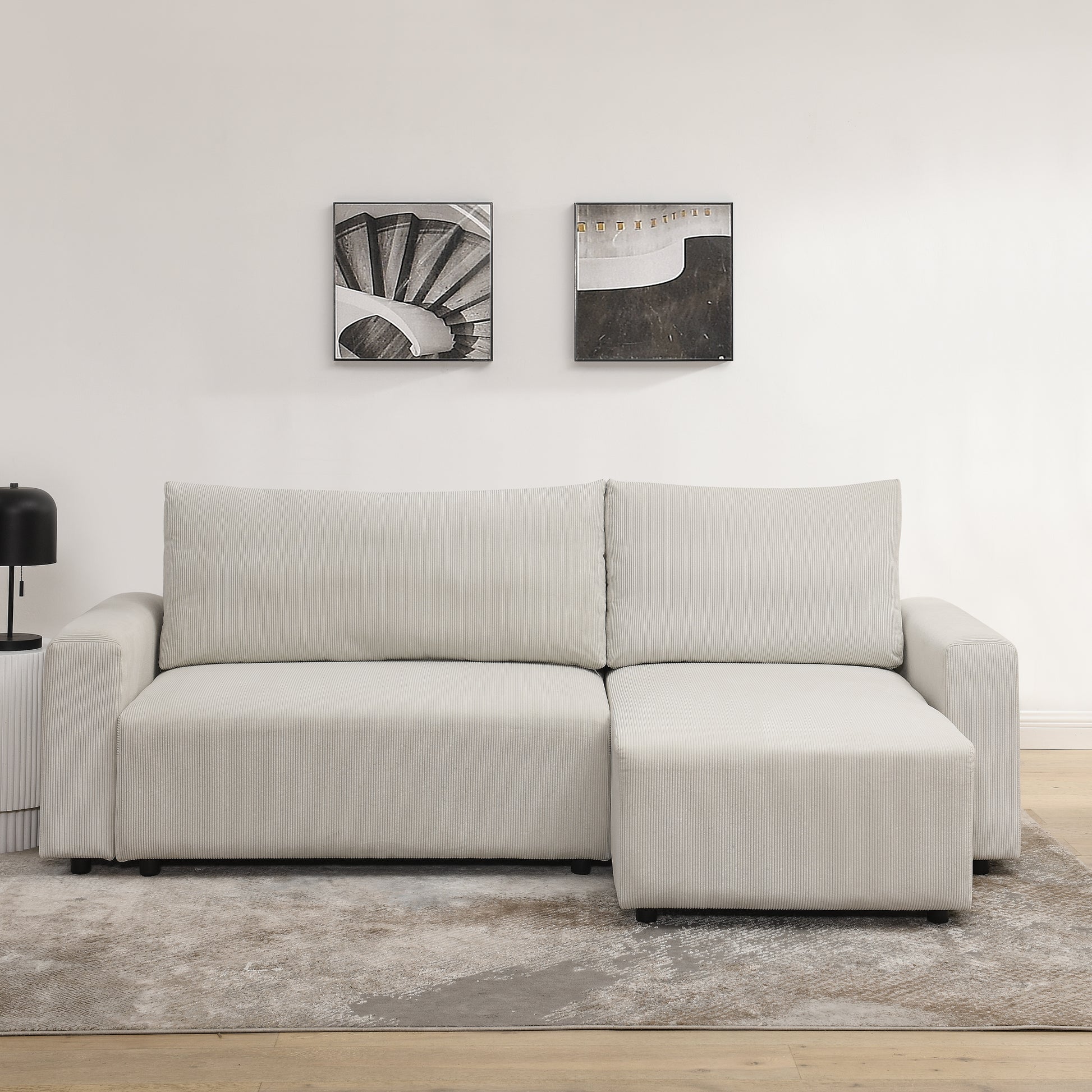 Modular Corduroy Upholstered 3 Seater Sofa Bed With Storage For Home Apartment Office Living Room, Free Combination, L Shapedbeige Beige Wood Primary Living Space Medium Soft Pillow Back Eucalyptus Square Arms Foam Corduroy 3 Seat