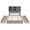 Queen Size Platform Bed With Storage Headboard And 4 Drawers, Gray Box Spring Not Required Queen Gray Wood Bedroom Bed Frame Solid Wood Mdf