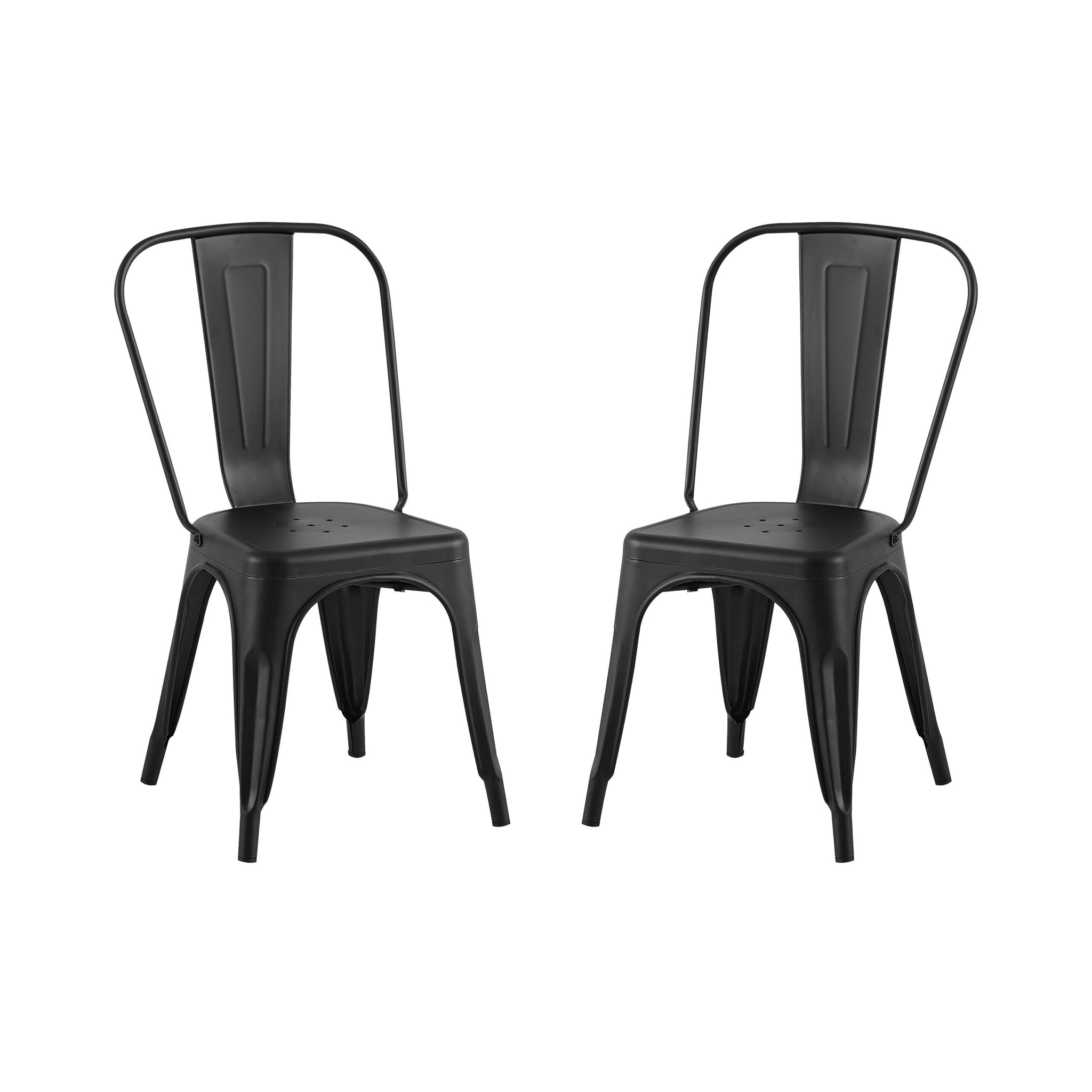 2Pc Modern Matte Black Finish Metal Dining Room Kitchen Bar Chairs Contemporary Aesthetic 18 Inch Seat Height Standard Dining Matte Black Dining Room Wipe Clean Square Contemporary,Industrial,Modern