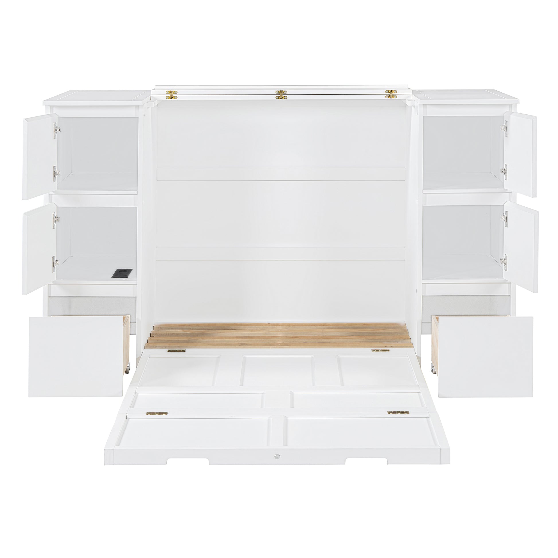 Twin Size Murphy Bed With Drawers, Cabinets And Usb Ports,White Twin White Mdf Lvl