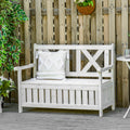 Outsunny Patio Wooden Bench With Storage Box, 29 Gallon Outdoor Storage Bench, Large Entryway Deck Box W Unique X Shape Back, For Deck, Porch & Balcony, White White Wood