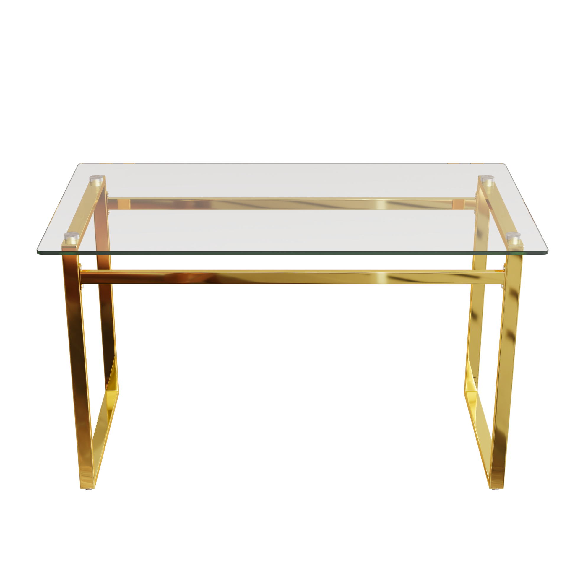 Modern Minimalist Rectangular Glass Dining Table For 4 6 With 0.31" Tempered Glass Tabletop And Golden Chrome Metal Legs, Writing Table Desk, For Kitchen Dining Living Room, 51" W X 27"D X 30" H Transparent Glass Glass