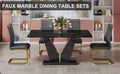 Table And Chair Set,Modern Minimalist Rectangular Dining Table, 0.4 Inch Thick, With A Black Imitation Marble Pattern Desktop And Black Mdf Legs. Comfortable Pu Seats,Perfect For Dinner, Meet Grey Black Seats 4 Mdf Glass