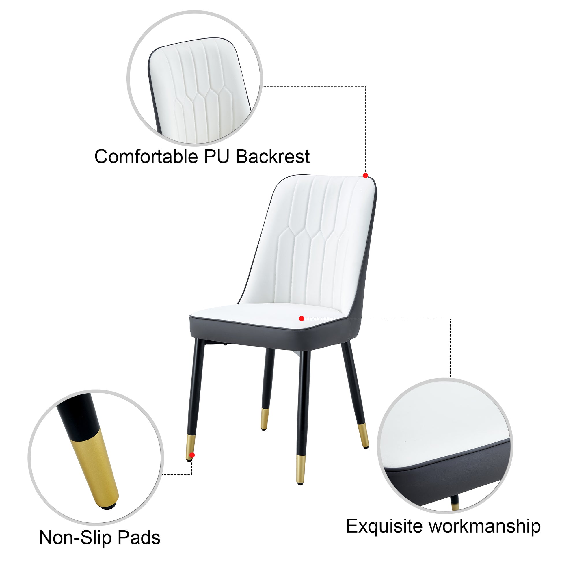 Large Modern Minimalist Rectangular Dining Table With 0.39 "Imitation Marble Black Tabletop And Golden Metal Legs, Paired With Chairs With Pu Cushions And Black Metal Legs. F 1537 C 007 Black Gold Glass Metal