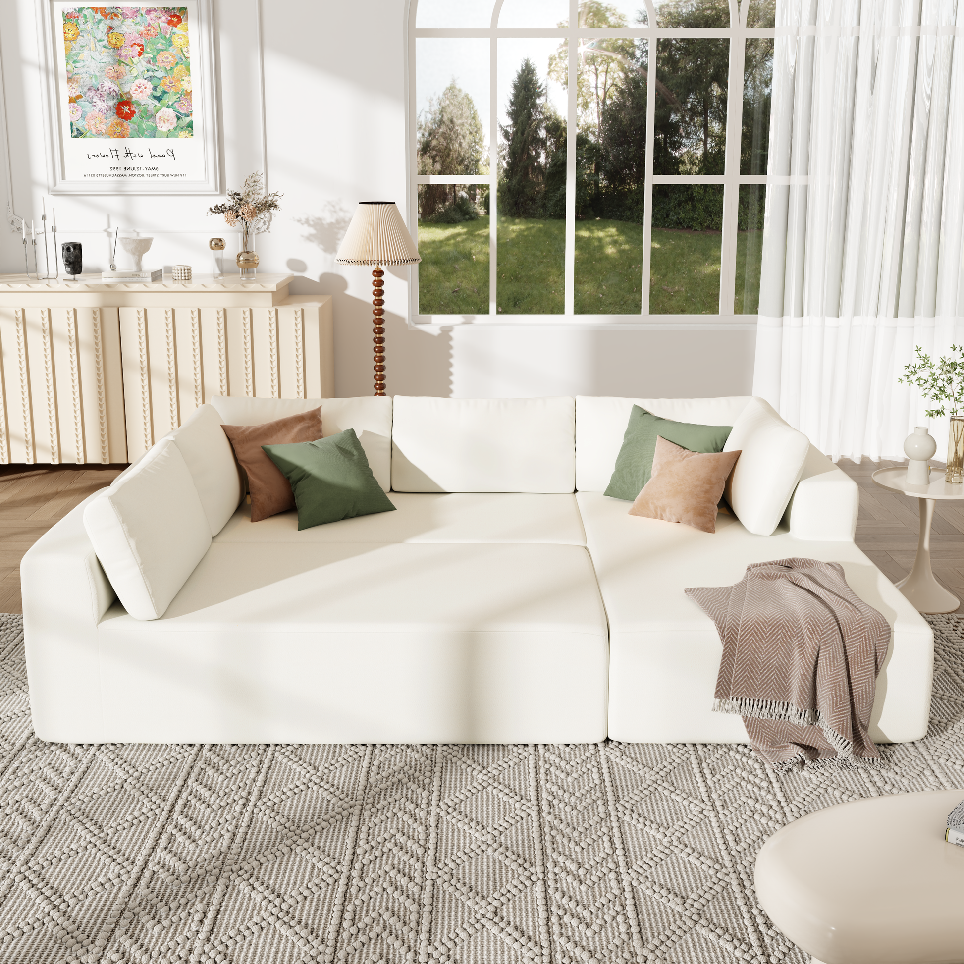 Modern Large Modular Sectional Sofa For Living Room, Bedroom, Salon, 3 Piece Free Combination Beige Polyester 3 Seat