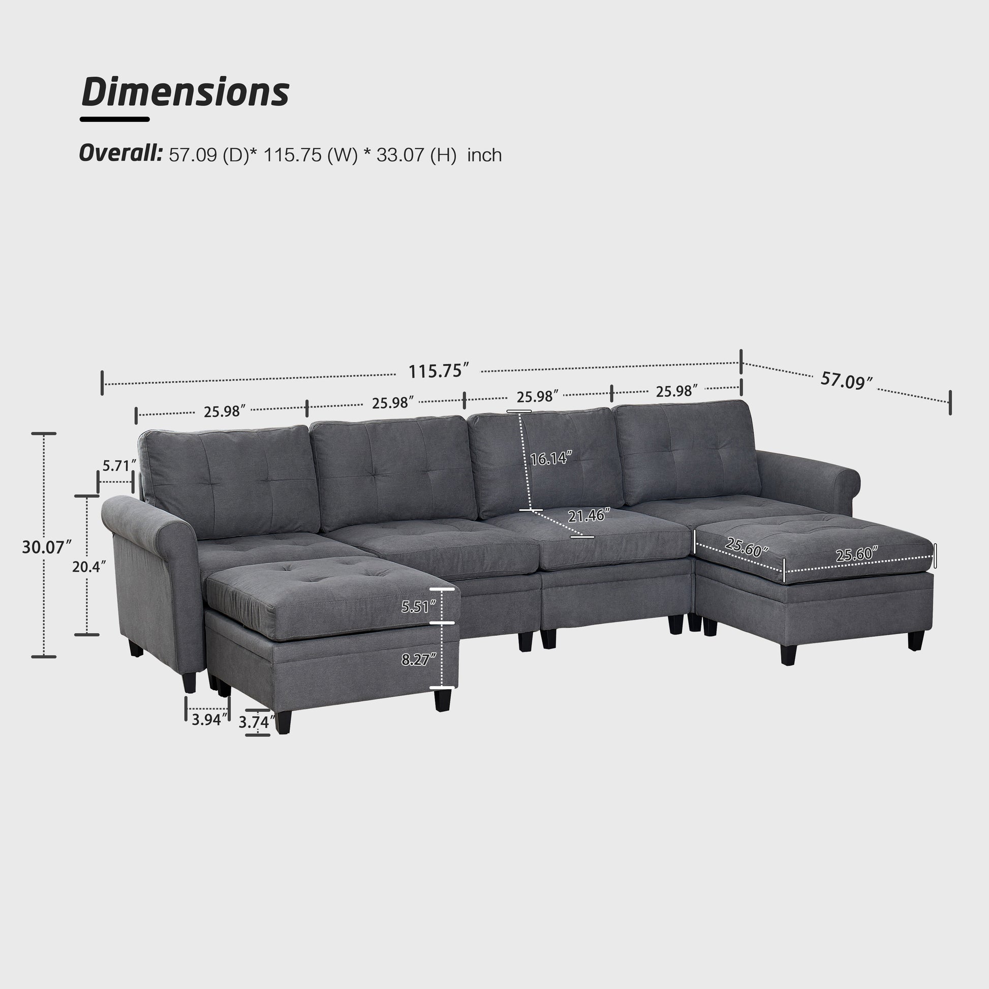U Shaped Sectional Couch Convertible Sectional Couch With Double Chaise 6 Seat Sectional Sofa For Living Room Grey Fabric 6 Seat