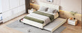Queen Size Upholstered Platform Bed With Twill Headboard, Pullout Bed And Two Drawers, Flannel, Beige Queen Beige Mdf Lvl