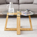 Modern Practical Circular Coffee Tables. Made Of Transparent Tempered Glass Tabletop And Wood Colored Mdf Material. Suitable For Living Rooms And Bedrooms.31.5