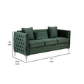 Zion 73 Inch Modern Accent Sofa, Deep Button Tufted Sides, Green Velvet Green Wood Fabric 3 Seat