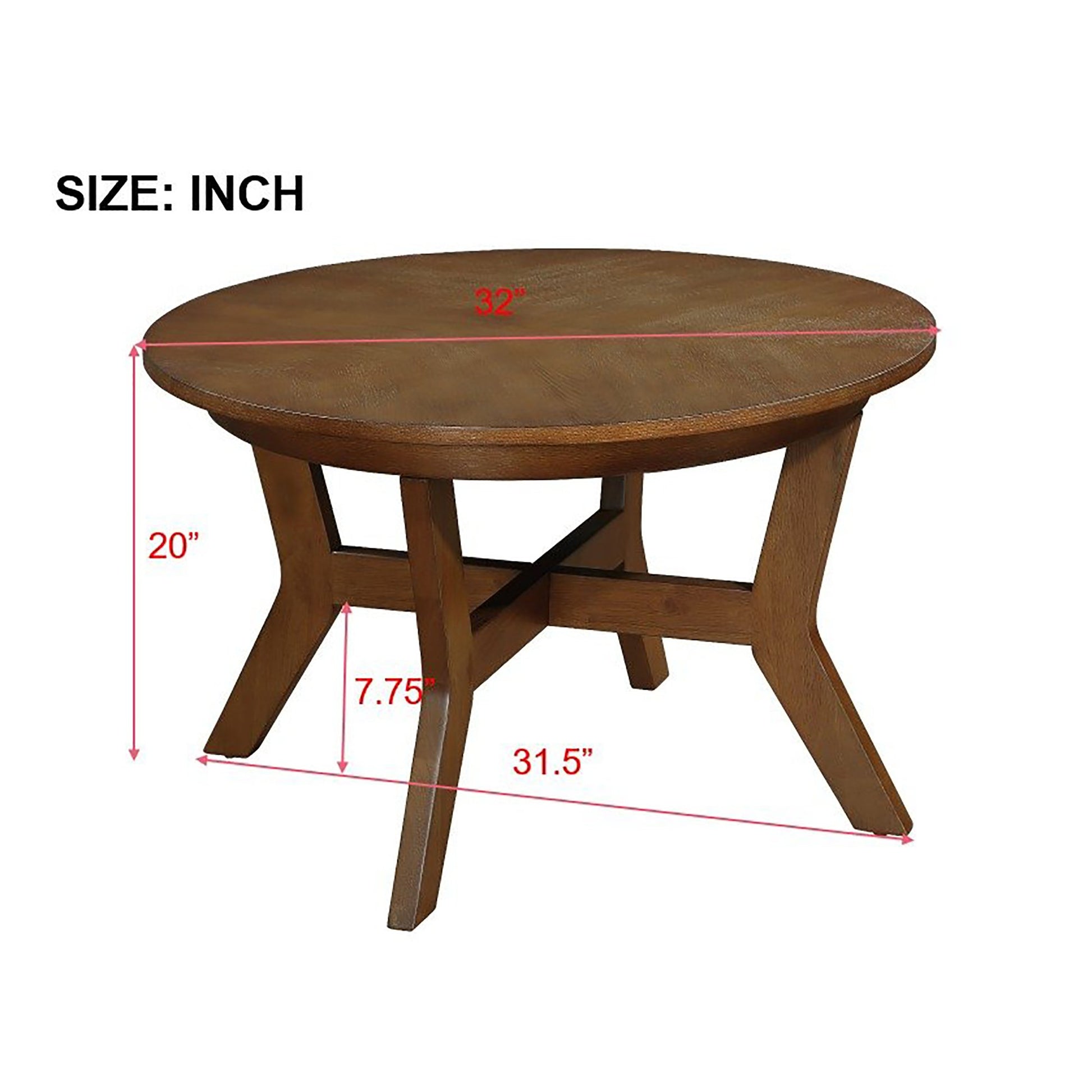 32Inch Wood Round Coffee Table For Living Room,Mid Century Farmhouse Circle Wooden Coffee Tables For Apartment, Easy Assembly, Walnut Walnut Rubber Wood