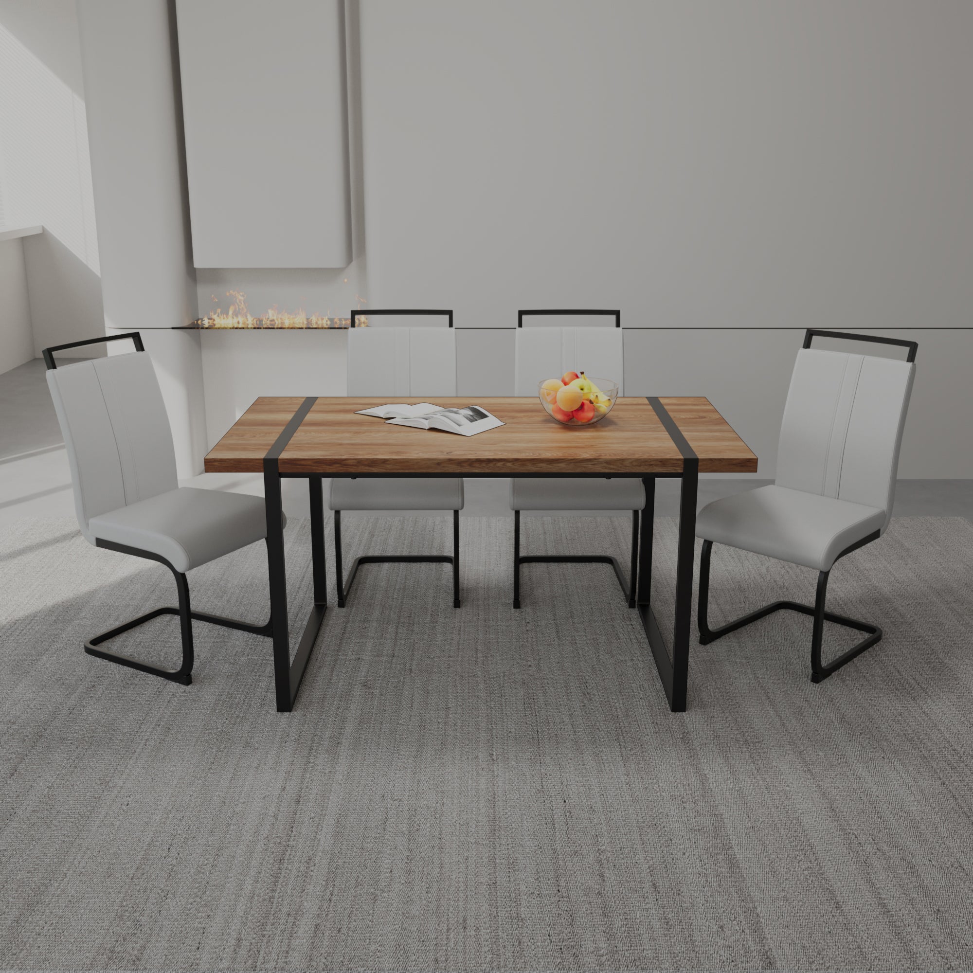 59 "Rural Industrial Rectangular Mdf Wood Color Dining Table Set And Pu Armless Dining Chair Set 4. Kitchen Black Metal Table Leg Dining Chair Set Wood Mdf