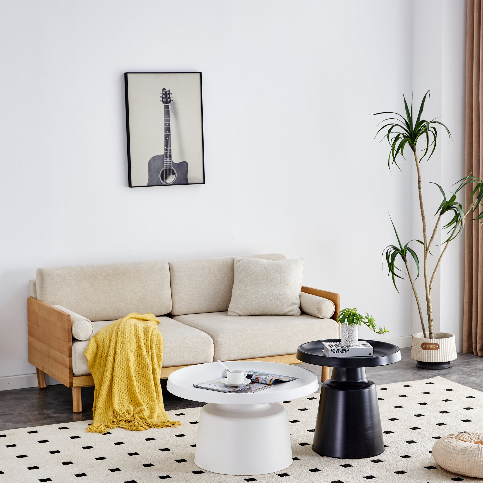 Set Of 2 Round Metal Side Coffee Table Black And White 70Cm And Balck 50 Cm Beige Black Primary Living Space Art Deco,Casual Coffee & End Tables Round Metal