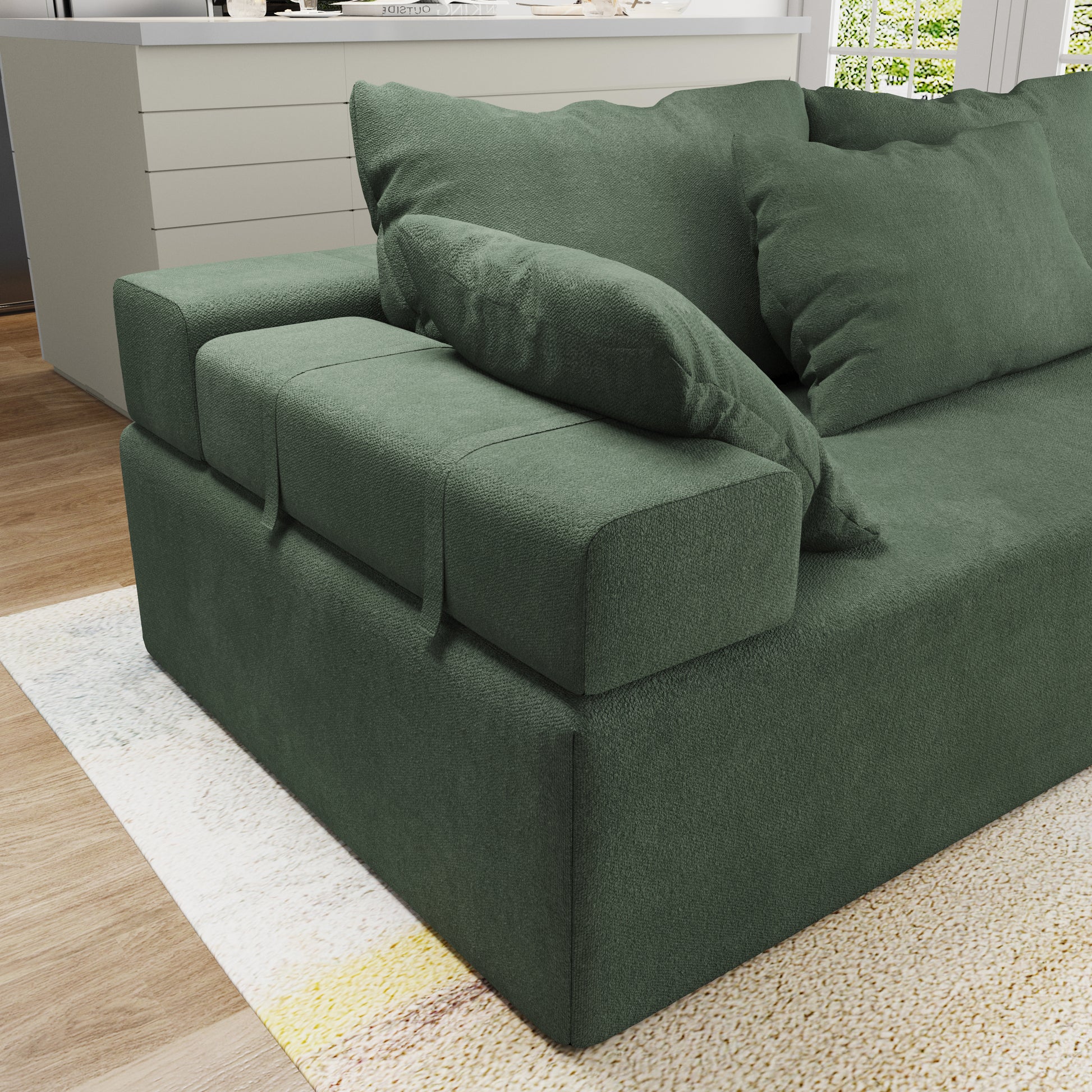 Modern Upholstered Sectional Sofa Couch Set,Modular 108" L Shaped Sectional Living Room Sofa Set With 6 Pillows,Free Combination Sofa Couch For Living Room,Bedroom Green Foam Chenille 3 Seat