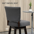 Homcom Counter Height Bar Stools Set Of 2, Fabric Tufted Swivel Barstools 26.5 Inch Seat Height With Rubber Wood Legs And Footrest For Dining Room, Kitchen, Pub, Grey Dark Grey Rubber Wood