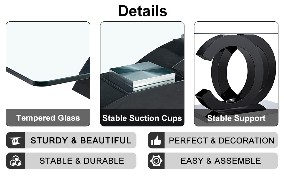 Table And Chair Set, Large Modern Minimalist Rectangular Glass Dining Table Suitable For 6 8 People, Equipped With 0.39 "Tempered Glass Tabletop, Mdf Oc Shaped Bracket, And Metal Base. Black Glass