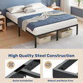 Full Size Bed Frame, 14 Inch Platform Bed No Box Spring Needed, Sturdy Metal Bed Frame Full Size, Storage Space Under The Bed Heavy Duty Frame Bed, Black Black Metal