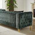 Chenille Pull Buckle Design Sofa For Living Room,Buttons Tufted With Copper Nail Decoration Armrest, Modern Couch Upholstered Button And Metal Legs Green Foam Chenille 5 Seat
