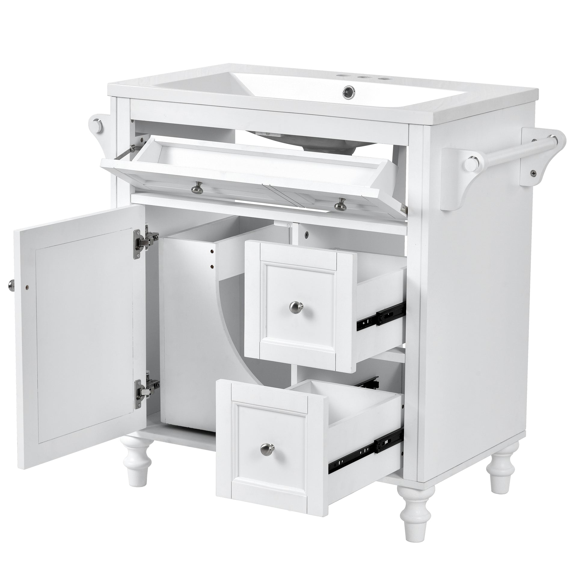 30'' Bathroom Vanity With Top Sink, Modern Bathroom Storage Cabinet With 2 Drawers And A Tip Out Drawer, Single Sink Bathroom Vanity Same As N710S130001K White Bathroom Modern Solid Wood Mdf Resin