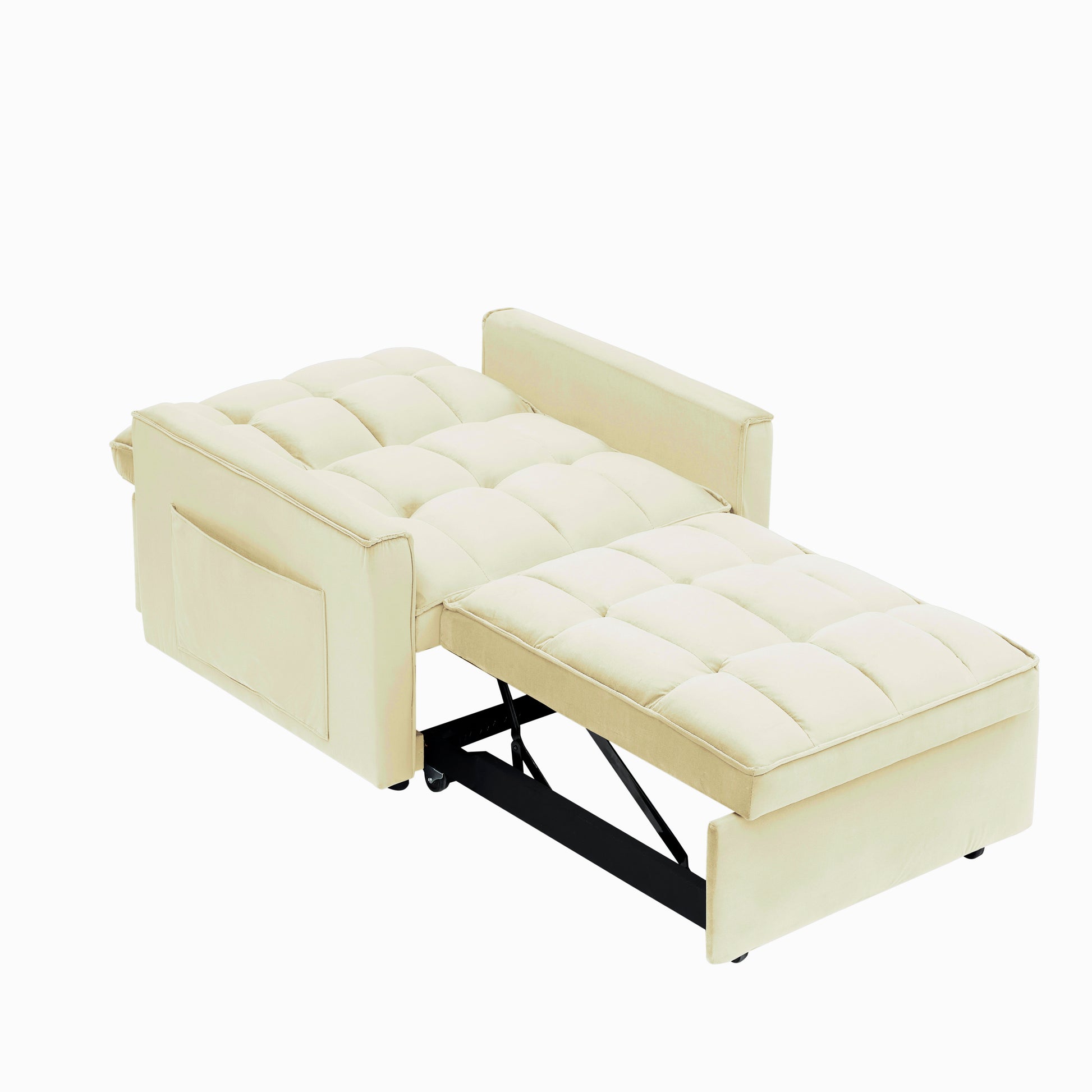 Sofa Bed Chair 3 In 1 Convertible, Recliner, Single Recliner, Suitable For Small Spaces With Adjustable Back Black Creamy White Creamy White Light Brown Velvet Wood Primary Living Space Cushion Back Modern,Traditional Eucalyptus Solid Wood Mdf Resin
