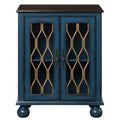 Antique Blue Console Table With Glass Doors Blue Primary Living Space Rubberwood Rectangular Wood Glass