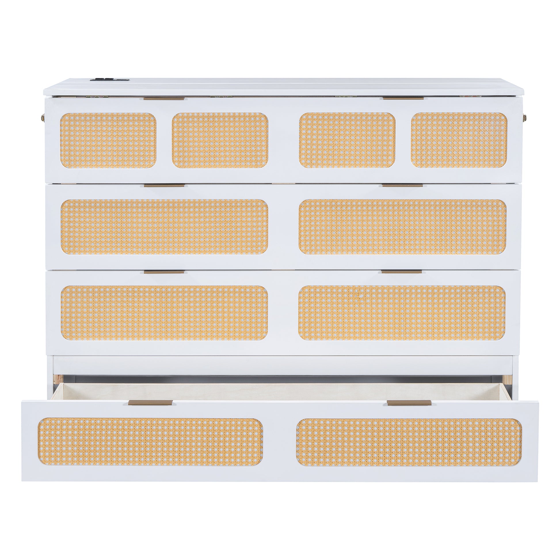 Full Size Murphy Bed With Large Drawers,White Full White Plywood