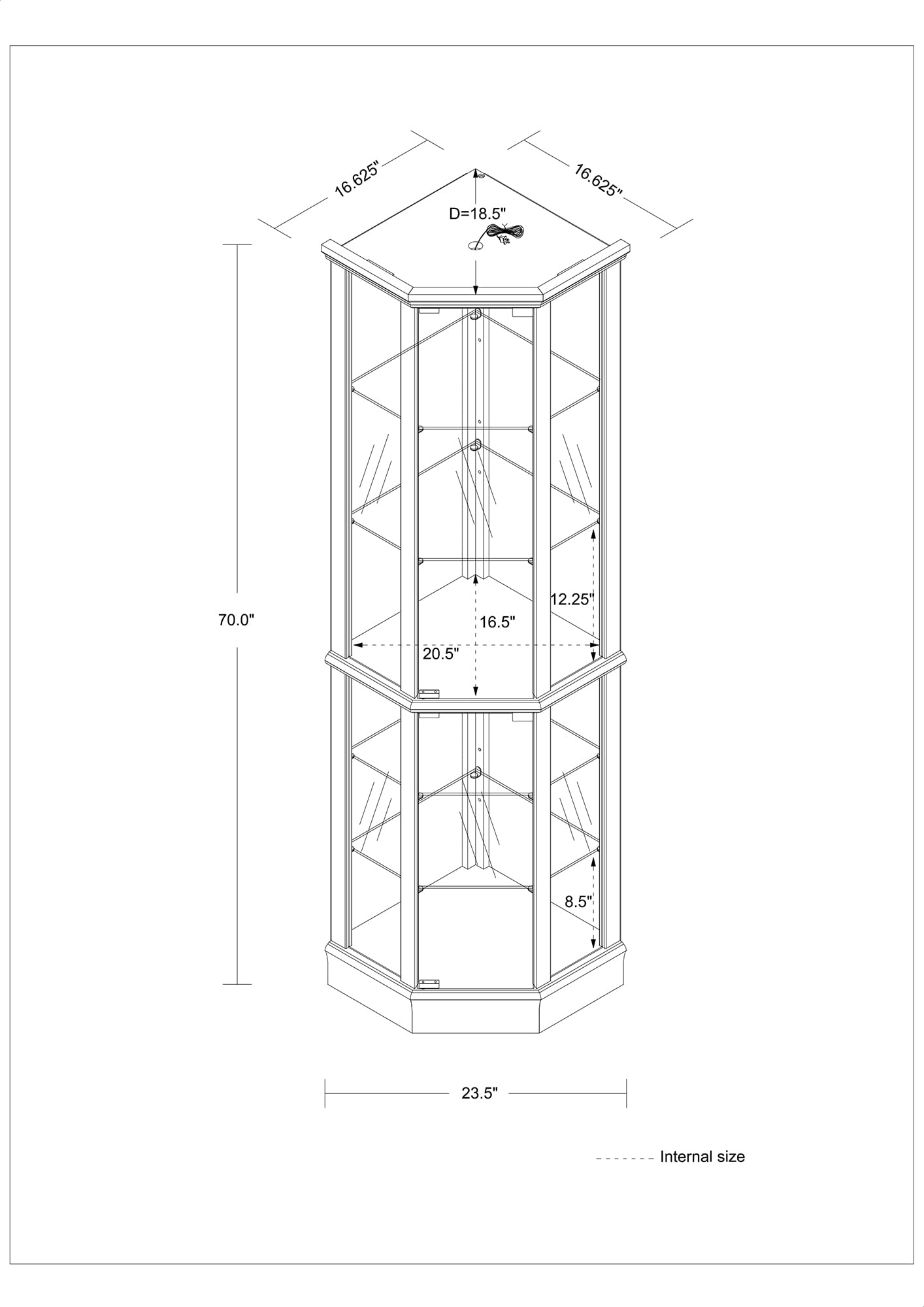 6 Shelf Lighted Corner Curio Cabinet With Adjustable Tempered Glass Shelves And Mirror Back, Walnut E26 Light Bulb Not Included Walnut Mdf