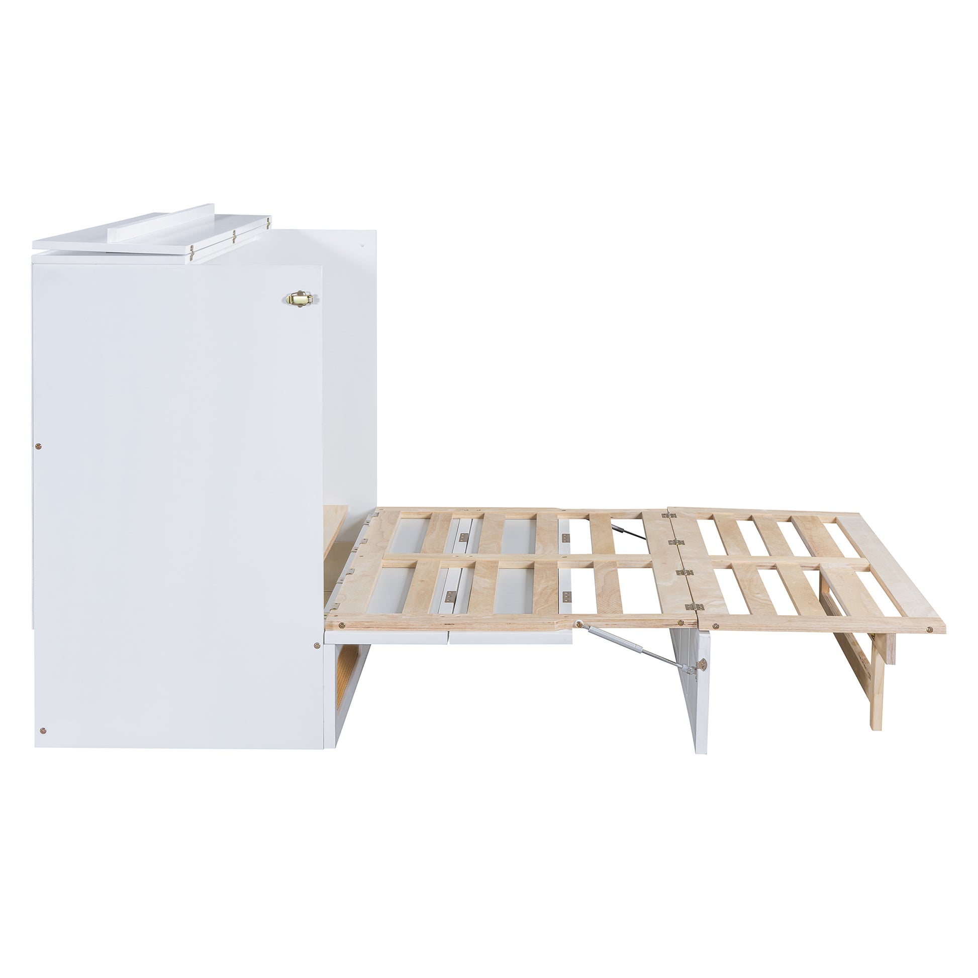 Full Size Murphy Bed With Large Drawers,White Full White Plywood