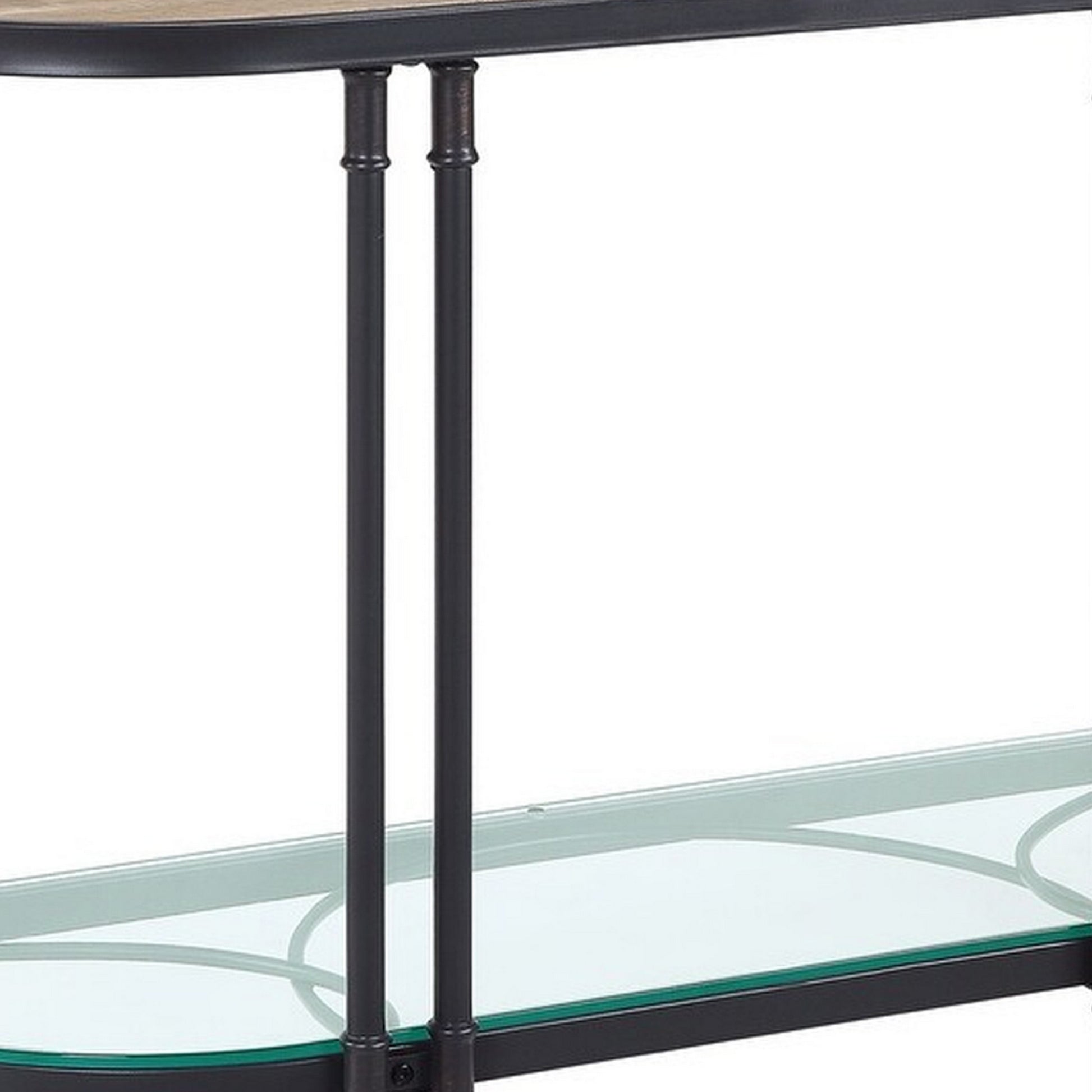 Ley 47 Inch Wood Sideboard Console Sofa Table, Industrial Design, Oak Brown Glass Metal