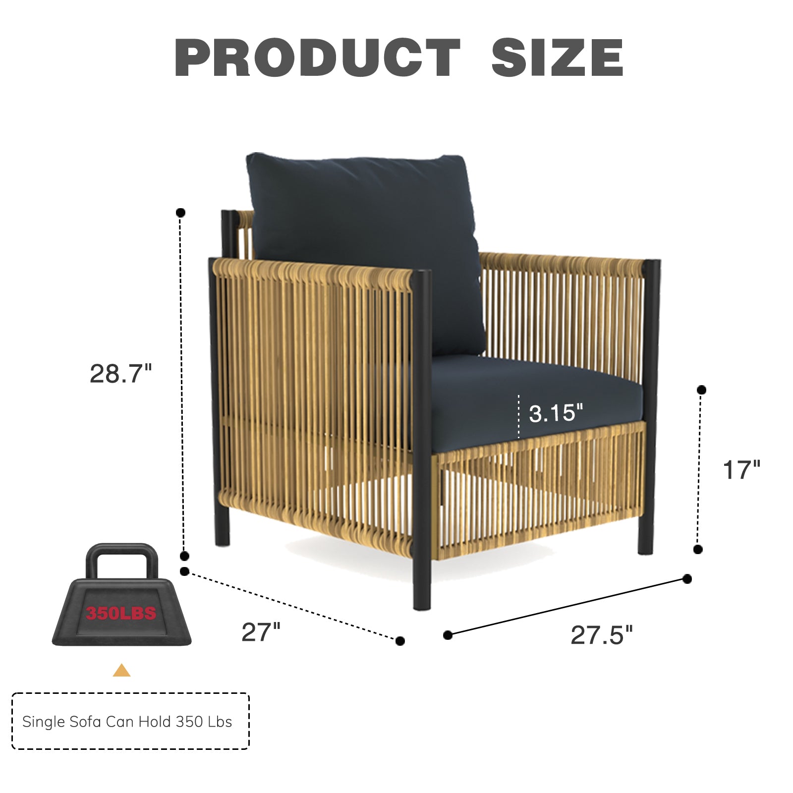 Comming Outdoor Brown Pe Wicker Sofa Set 2 Pieces Single Sofa With Grey Cushion Yes Complete Patio Set Black Brown Seats 2 Garden & Outdoor Modern Sofa Seating Groups Foam Steel