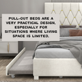 Beige Queen Size Trundle Pull Out Drawers Storage Upholstered Bed Modern Design No Box Spring Required Box Spring Not Required Queen Beige Wood Espresso Bedroom American Design,Casual,Cute,Modern Rubberwood Trundle Bed Included Fiber Foam And Polyester