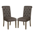 Set Of 2 Fabric Upholstered Dining Chairs, Grey And Rustic Brown Solid Grey Dining Room Dining Chairs Set Of 2 Fabric,Solid Wood