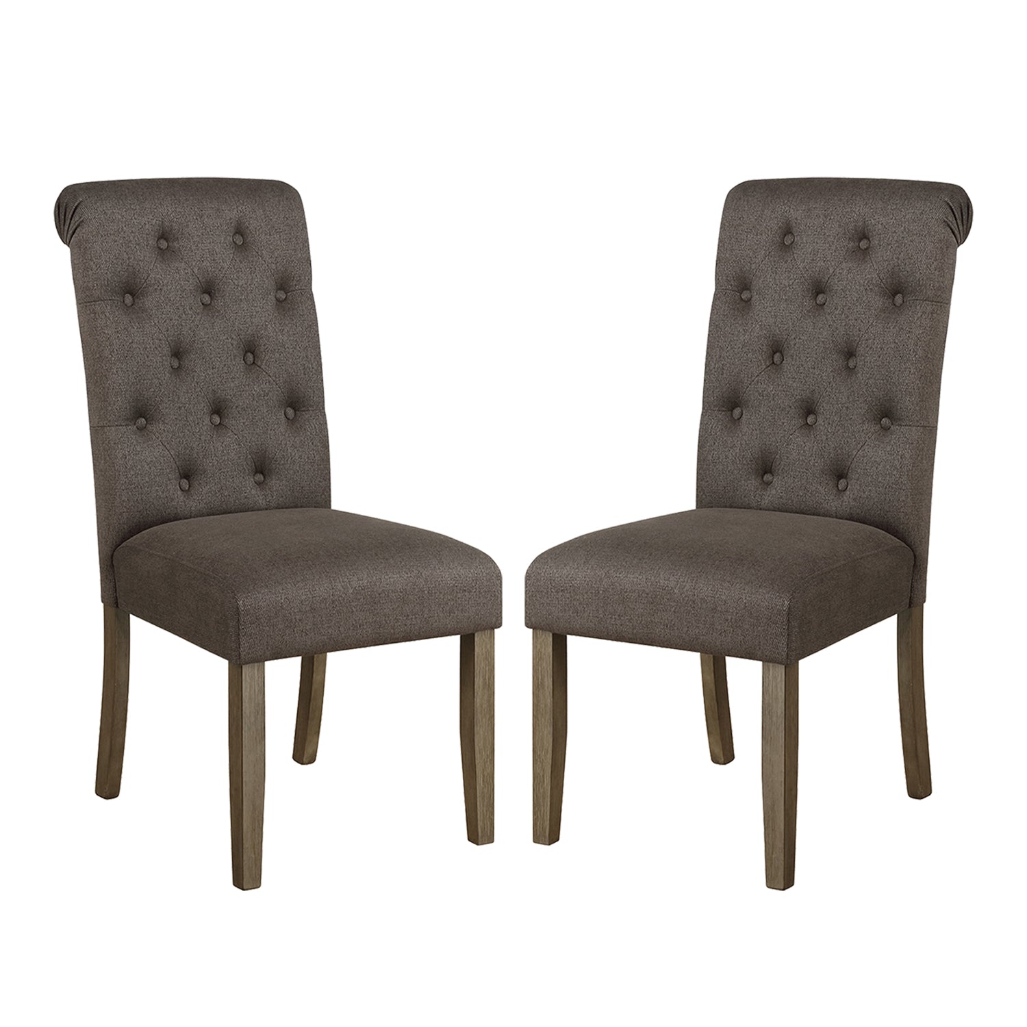 Set Of 2 Fabric Upholstered Dining Chairs, Grey And Rustic Brown Solid Grey Dining Room Dining Chairs Set Of 2 Fabric,Solid Wood