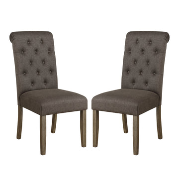 Set Of 2 Fabric Upholstered Dining Chairs, Grey And Rustic Brown Solid Grey Dining Room Dining Chairs Set Of 2 Fabric,Solid Wood