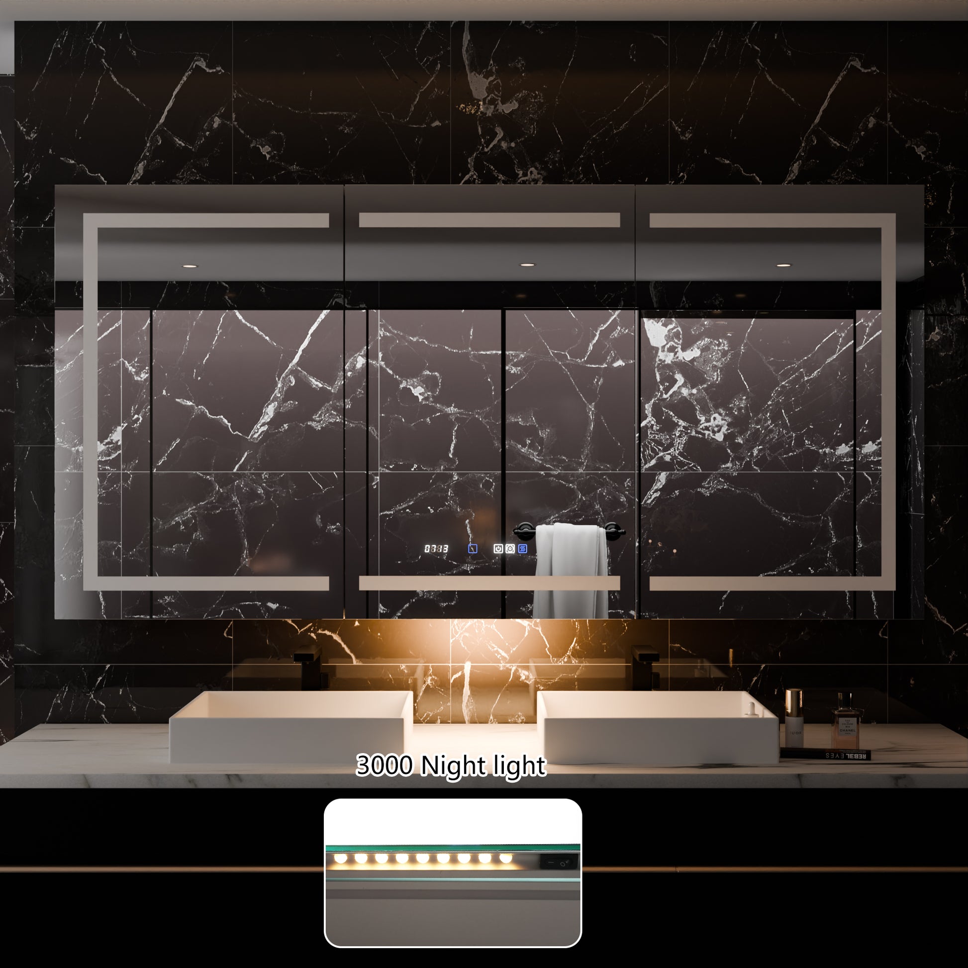 Smart Led Medicine Cabinet With Gfci Outlet & Blum Hinges, Buil Built In High Power Outlet ,72*36 Inchstepless Dimming & Anti Fog,Integrated Design,Multifunctional Bathroom Storage Silver Aluminium